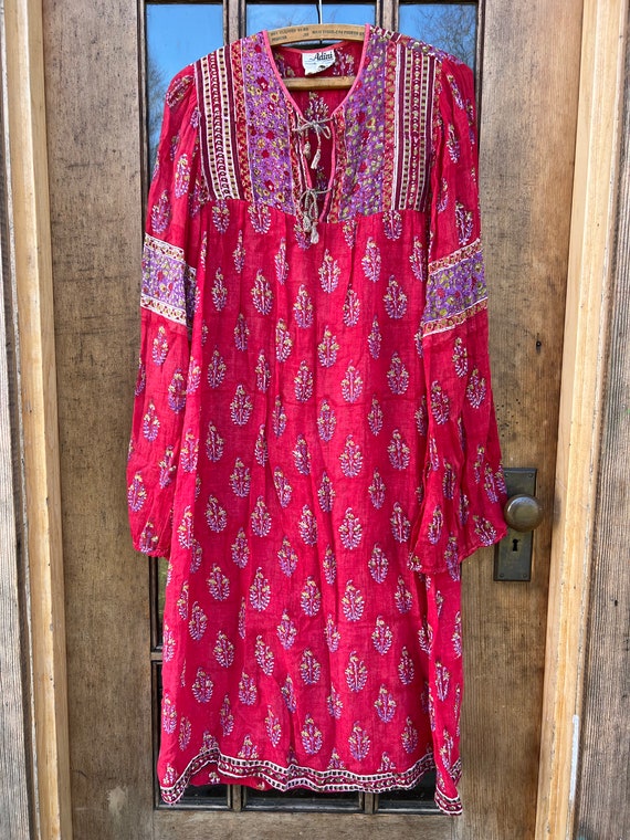 Vintage Adini Indian Cotton Gauze Tunic Dress Sma… - image 2