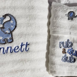 Three Piece Embroidered and Applique Towel Set for Baby with custom personalization
