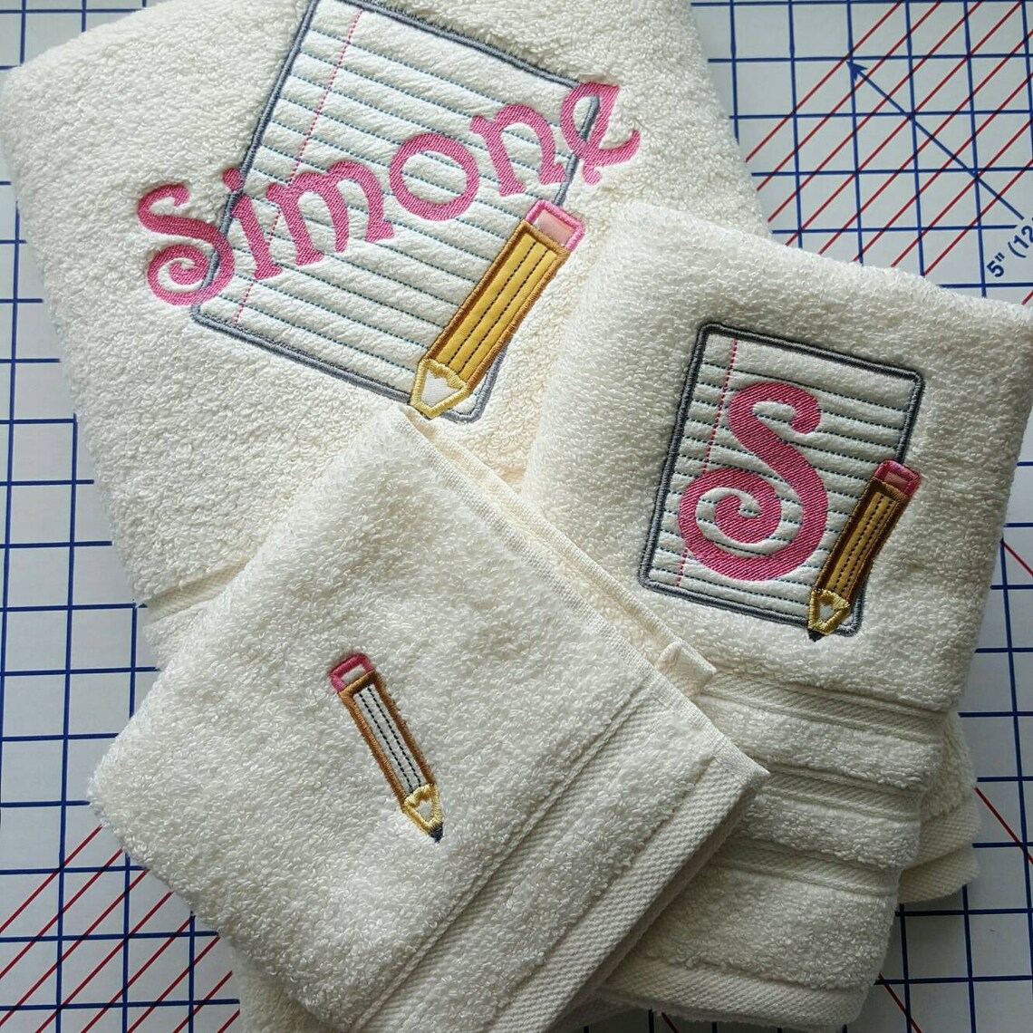 Custom Embroidered Towel Set With Name and Theme 3 Piece Etsy UK