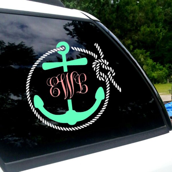 Monogram Anchor with Rope Decal - Car Decal Wall Decal Monogram Personalize Cute Unique Vinyl Decal Preppy