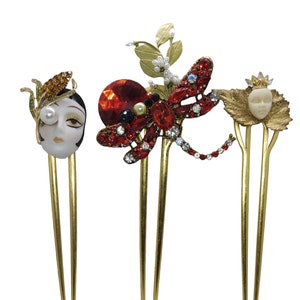 Hair forks: 2 prong hair forks in Art Nouveau style