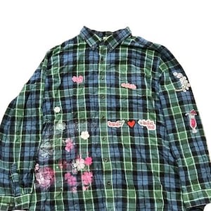 Upcycled Flanne|Button Down| Upcycled Vintage|Flannel Shirt| Plaid Shirt|Unisex Shirt|Gothic Shirt|Kawaii Shirt|Visual Kei Shirt|Oversized