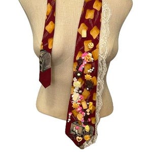 food Tie| kawaii necklace| Ladies Necktie| Bow Necklace|upcycled|Vintage Necktie|Statement Necklace|Scarf|Repurposed tie|Tie for women