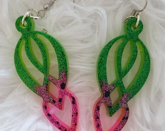 Sparkly watermelon inspired dangle earrings