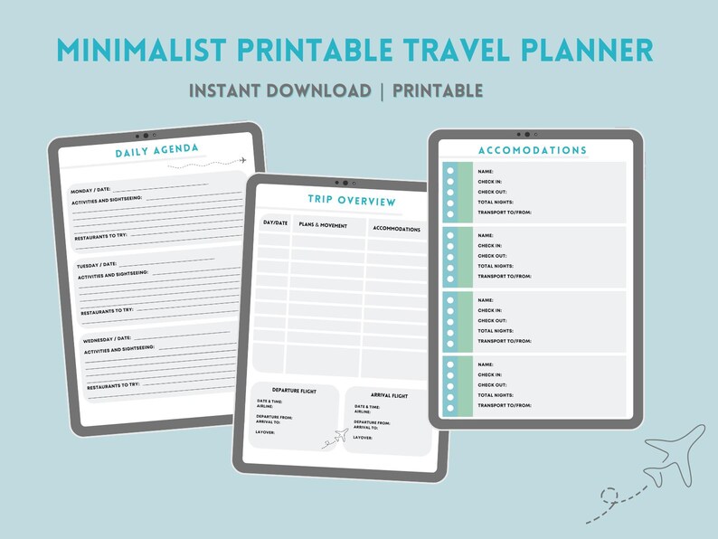 Printable PDF Travel Planning Pages Minimalist - Etsy