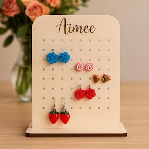 Personalized Earring Holder Stand, Rectangle Display, Stud Earring, Girls Jewelry, Kids Gift, Arch Earring Stand, Earring Organizer, Wood