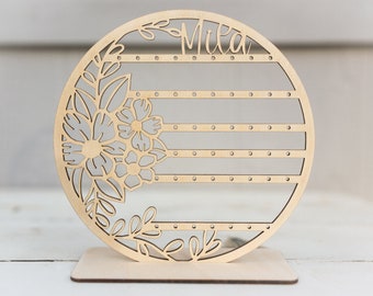 Personalized Floral Earring Organizer • Laser‑Cut Wood Stand • Jewelry Display • Custom Name Gift•Stud Earring • Girls Jewelry •Gift for her