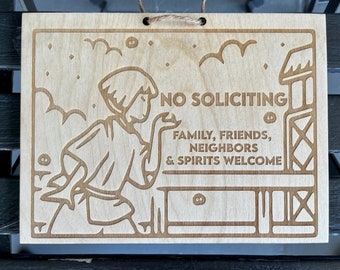 DOUBLE-SIDED No Soliciting sign, River Dragon, Witch Cat, Fire Demon