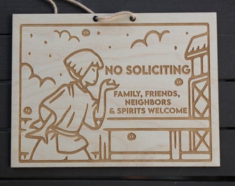 S Away river spirit No Soliciting laser engraved wooden sign, Anime Gift