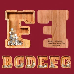 Personalized Wooden Letter Piggy Bank, Custom Initial Money Box for ...