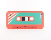 Retro cassette tape iPhone case, iPhone 5s case, iPhone 5 case, iPhone 5C case - Orange & Mint