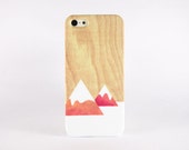 Mountain iPhone case, iPhone 6 case, iPhone 5s case, iPhone 5 case, iPhone 5C case - Red pink watercolor mountains on wood print