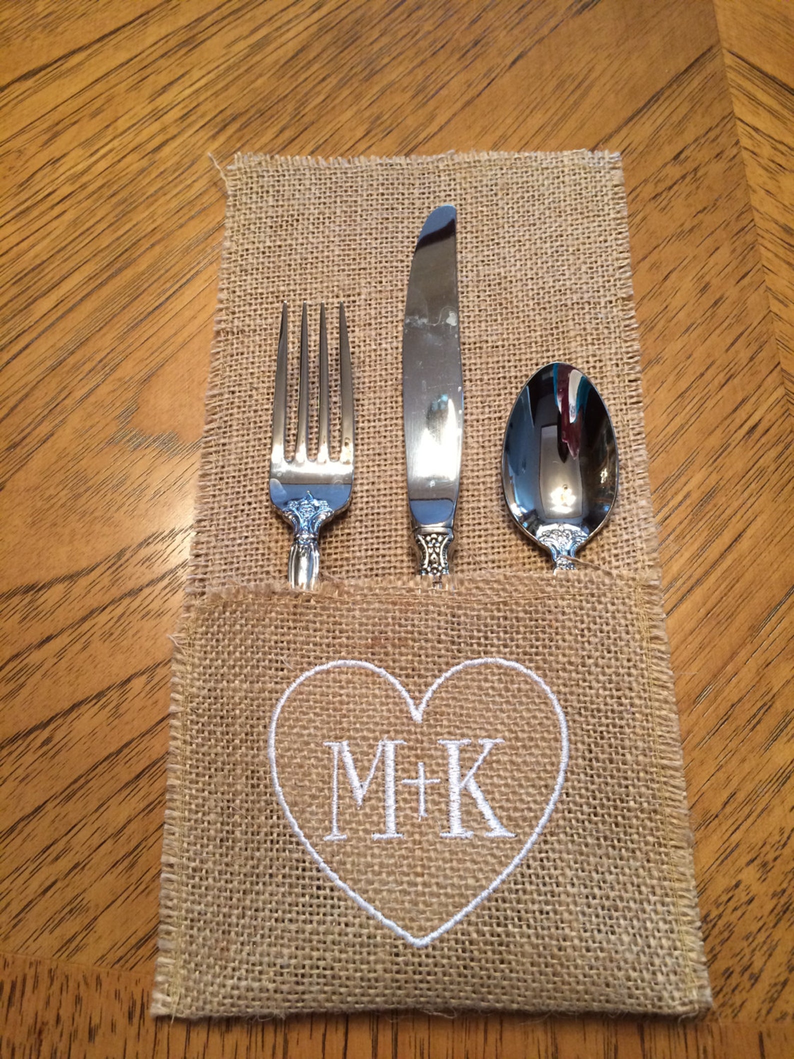 Sweetheart Burlap Utensil Holder Set of 2 for Wedding Etsy