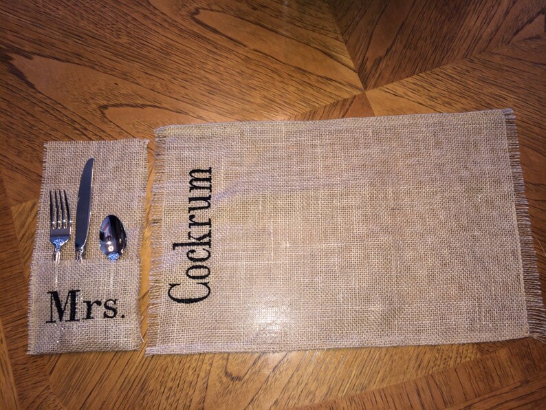 Burlap Placemats and Utensil Holders set of Two Bride and Etsy