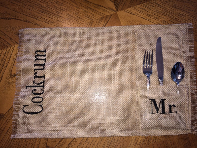 Burlap Placemats and Utensil Holders set of Two Bride and Etsy