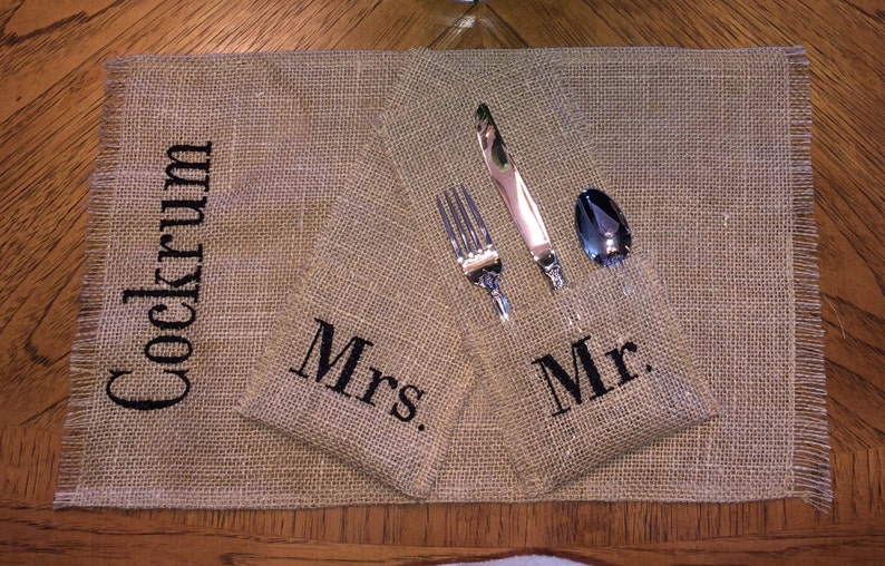 Burlap Placemats and Utensil Holders set of Two Bride and Etsy