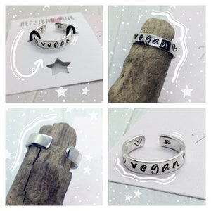 Hand Stamped 'Vegan' 925 Sterling Silver Toe Ring EASILY PERSONALISED image 1