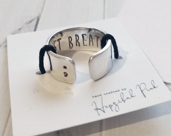 Hand Stamped - ;UST BREATHE - 925 Sterling Silver, Wide/Thumb Ring