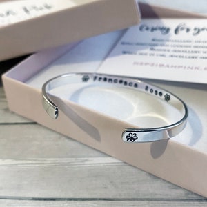Children&#39;s Personalised - Hand Stamped - Sterling Silver - Bracelet - Cuff - Bangle - Quote - Name - Date - Coordinates - Adjustable