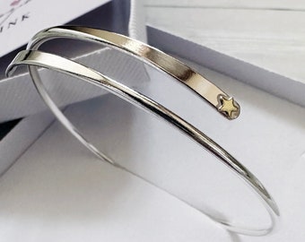 Hand Crafted - Sterling Silver Wrap Bangle With Gold Star