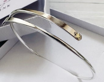 Hand Crafted - Sterling Silver Wrap Bangle With 9ct Gold Star