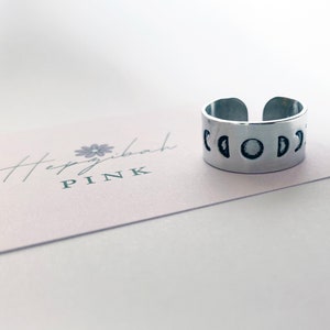 Hand Stamped Wide Ring - 9mm - Moon Phases - Stars - Adjustable!