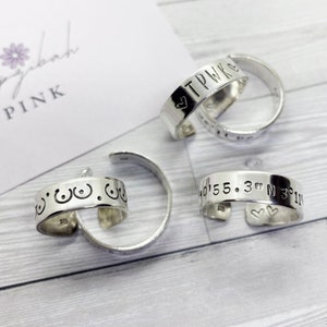 Personalised Hand Stamped Rings - Sterling Silver - Adjustable