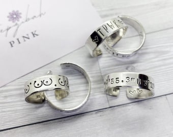 Personalised Hand Stamped Rings - Sterling Silver - Adjustable