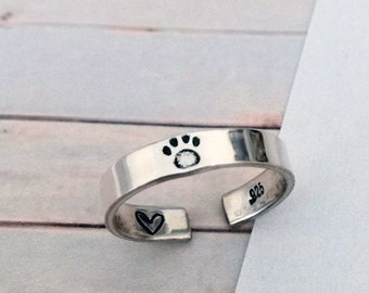Hand Stamped - Paw Print - 925 Sterling Silver Toe Ring - EASILY PERSONALISED!