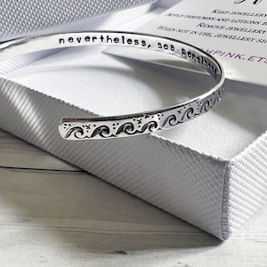 Personalised - Hand Stamped Waves - Ocean - Stars - Sterling Silver - Bracelet - Cuff - Bangle - Quote - Name - Date - Coordinates