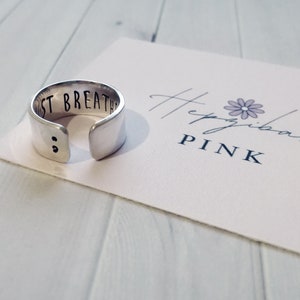 Hand Stamped - ;UST BREATHE - 925 Sterling Silver, Wide/Thumb Ring