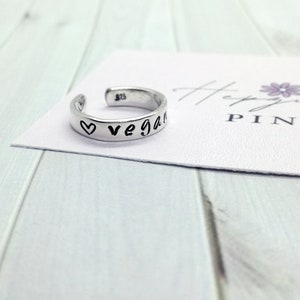 Hand Stamped 'Vegan' 925 Sterling Silver Toe Ring EASILY PERSONALISED image 5