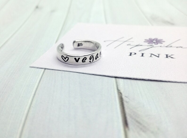 Hand Stamped 'Vegan' 925 Sterling Silver Toe Ring EASILY PERSONALISED image 5