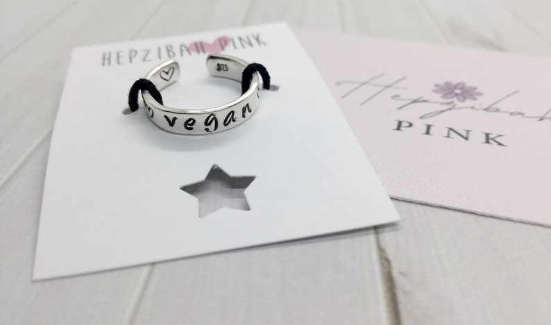 Hand Stamped 'Vegan' 925 Sterling Silver Toe Ring EASILY PERSONALISED image 2