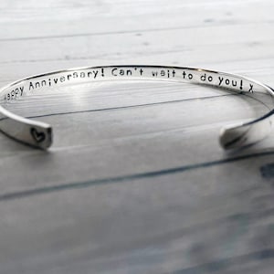 Personalised Hand Stamped Sterling Silver Bracelet Cuff Bangle Quote Name Date Coordinates image 7