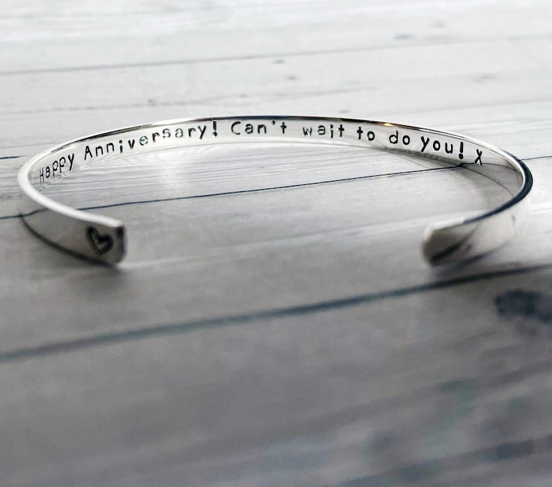 Personalised Hand Stamped Sterling Silver Bracelet Cuff Bangle Quote Name Date Coordinates zdjęcie 7