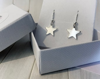 Sterling Silver - Hand Crafted - Star Earrings - 100% Recycled Sterling Silver