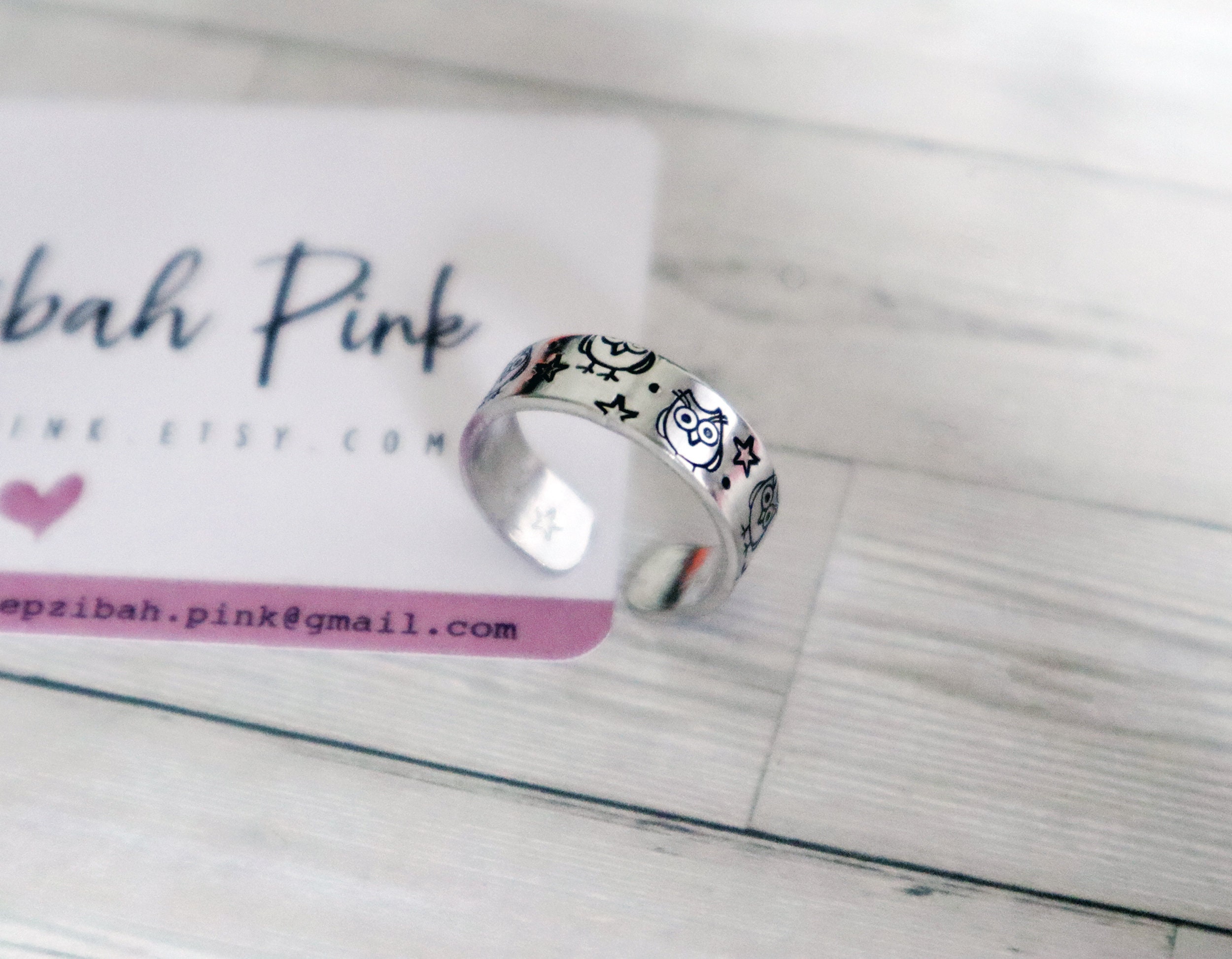 Hand Stamped Ring - 'Owls & Stars - Adjustable - Can Be Personalised!