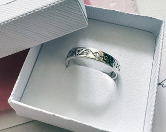 Hand Stamped - Sterling Silver Ring - Mountains & Forests