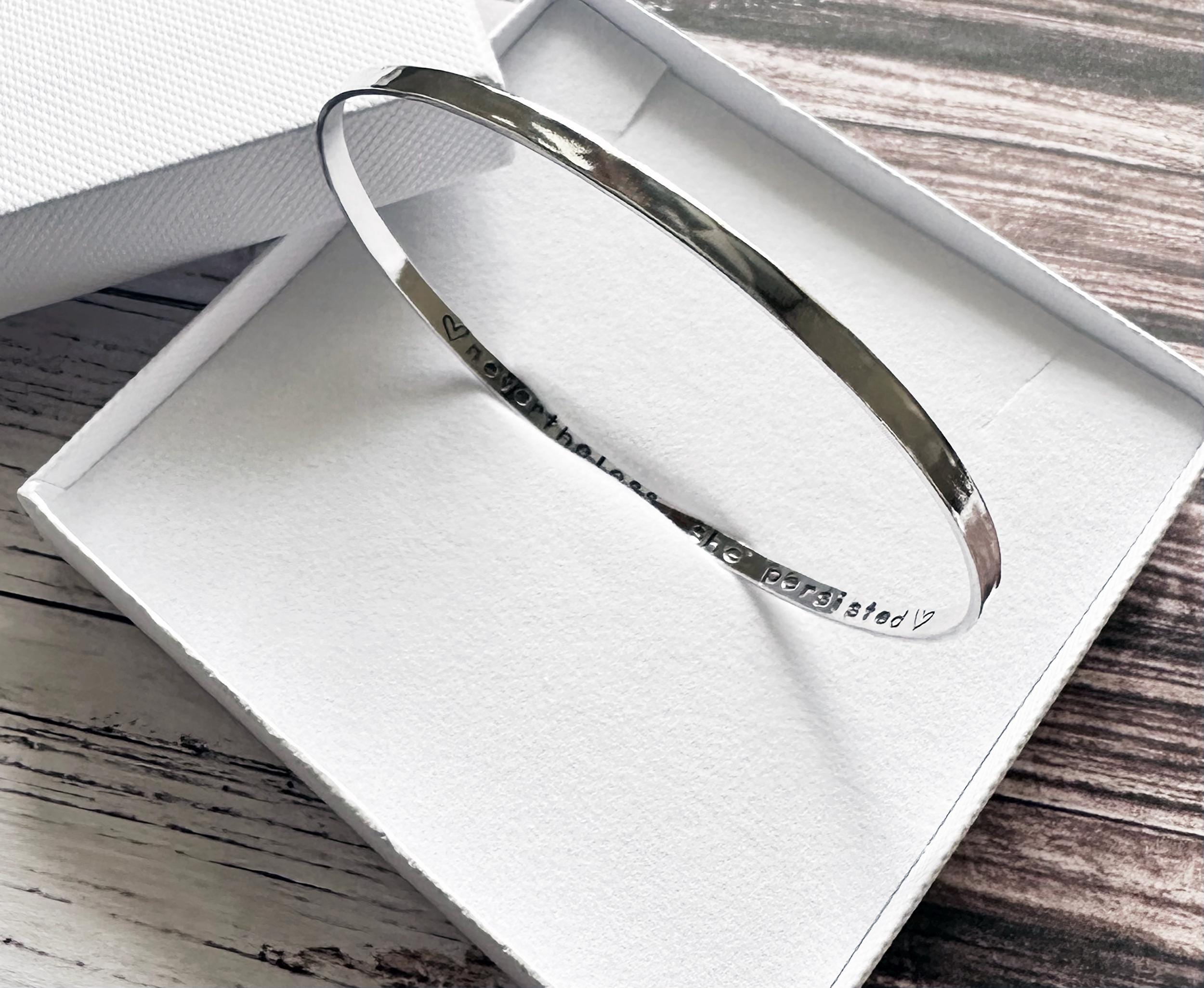 Hand Stamped Sterling Silver Bangle - Hammered - Can Be 