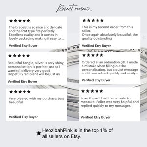 May include: Five customer reviews for a shop on Etsy. Each review is five stars and includes a positive comment about the product and the seller. The shop is called HepzibahPink and is in the top 1% of all sellers on Etsy.