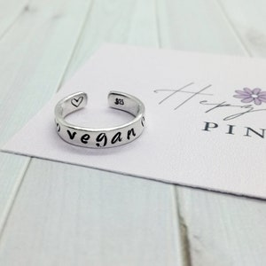 Hand Stamped 'Vegan' 925 Sterling Silver Toe Ring EASILY PERSONALISED image 3