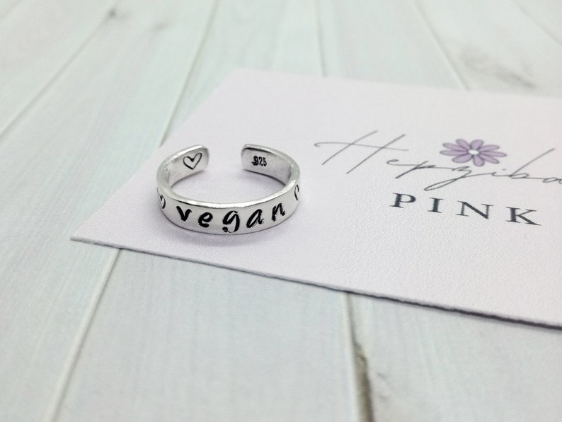 Hand Stamped 'Vegan' 925 Sterling Silver Toe Ring EASILY PERSONALISED image 3