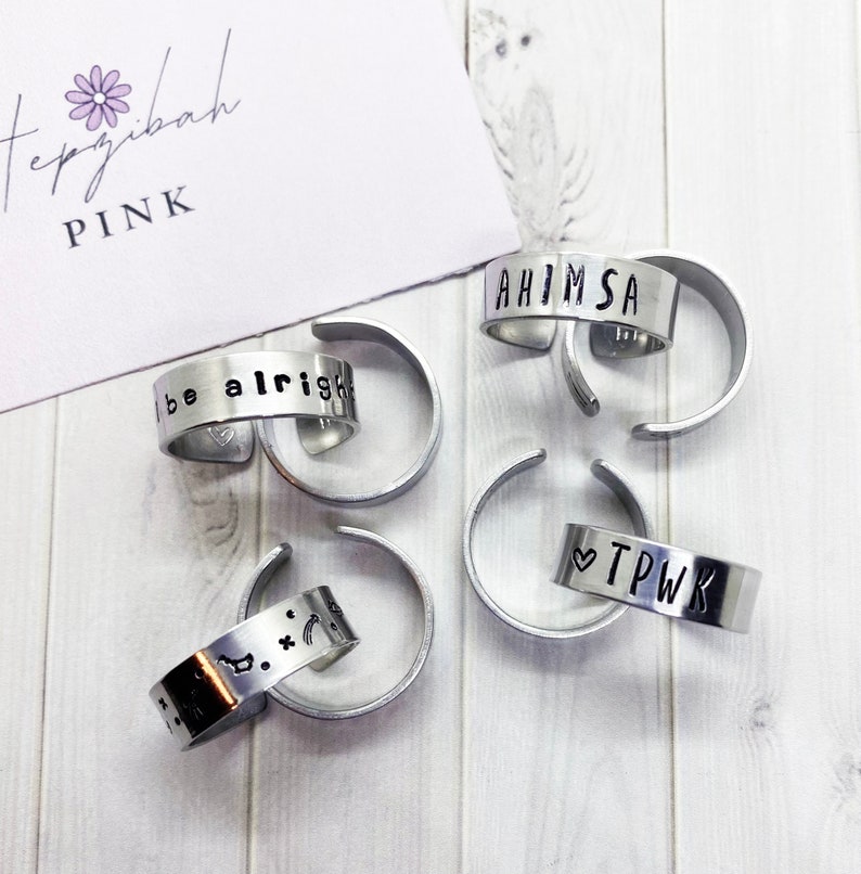 Personalised Hand Stamped Rings Adjustable image 1