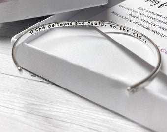 Personalised - Hand Stamped - Sterling Silver - &#39;Skinny&#39; - Minimalist - Bracelet - Cuff - Bangle - Quote - Name - Date - Coordinates