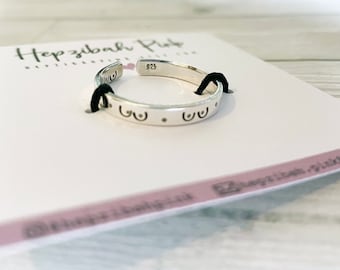 Hand Stamped 'Boobie' Rings - Sterling Silver - Adjustable - Can Be Personalised!