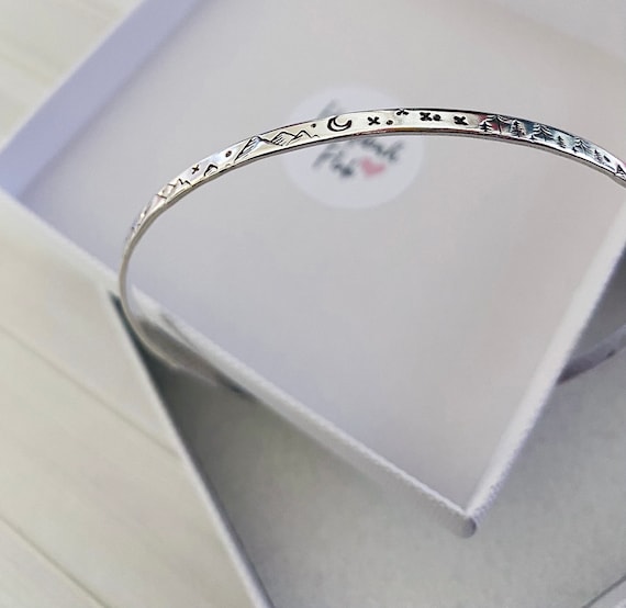 Hand Stamped Sterling Silver Bangles Forests Mountains Can Be Personalised Etsy Australia