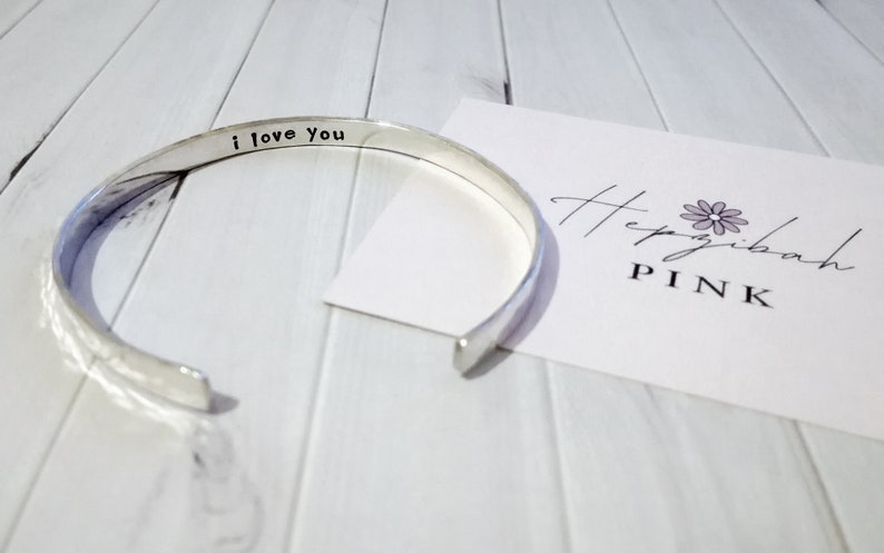 Personalised Hand Stamped Sterling Silver Bracelet Cuff Bangle Quote Name Date Coordinates image 2