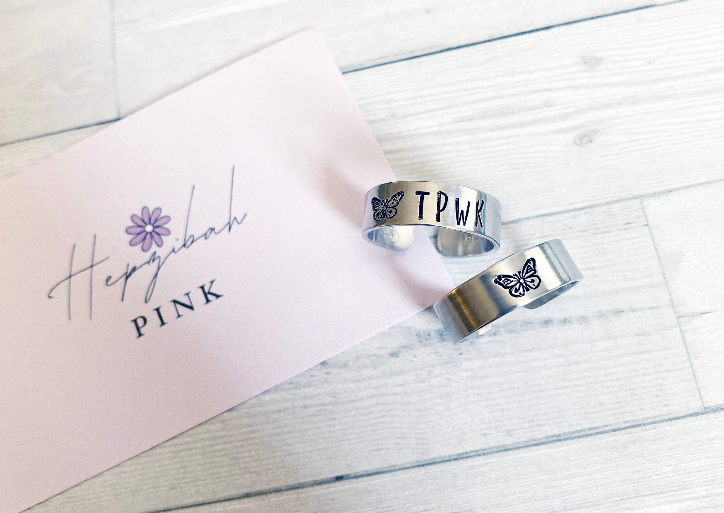 Hand Stamped Ring - TPWK - Butterfly - Adjustable - Treat People With Kindness - Can Be Personalised - Buy 2, Get 1 Free!
