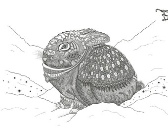 Snow bunny - Ink drawing print, A3 (42x30cm)